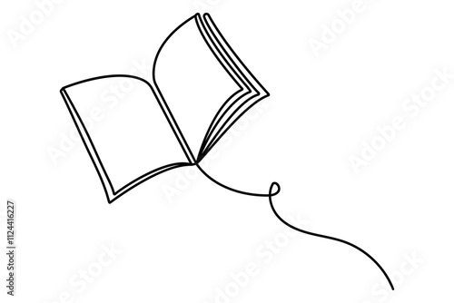 Continuous one line drawing of opening book vector illustration.
