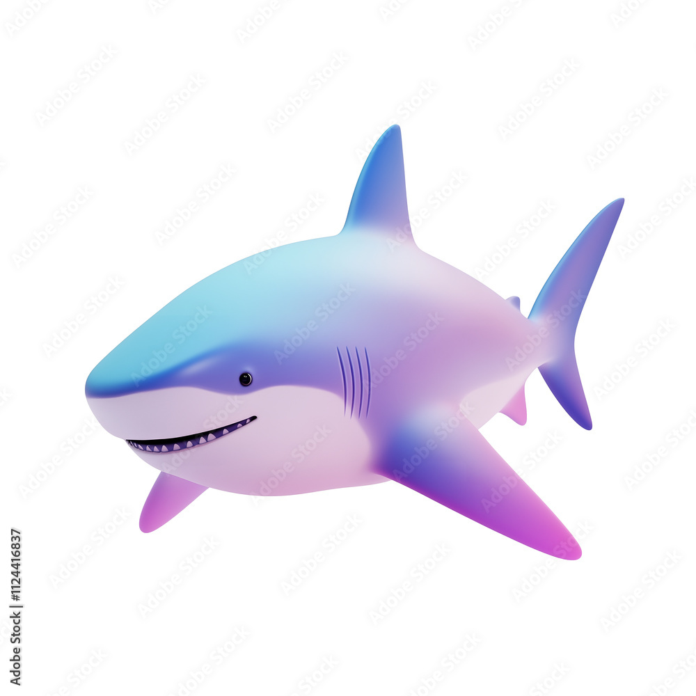 Fototapeta premium 3D rendering icon shark illustration PNG. cartoon minimal style on transparent isolated background.