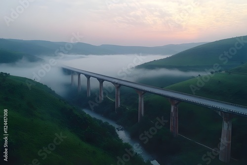 Wallpaper Mural Misty Highway Bridge Traversing Scenic Valley at Sunrise Torontodigital.ca