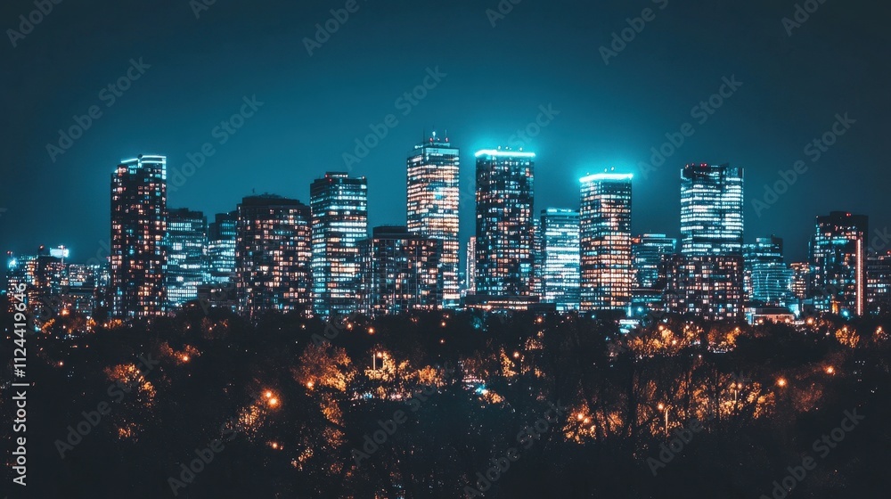 Fototapeta premium Mesmerizing Metropolis: A Captivating Cityscape at Nightfall