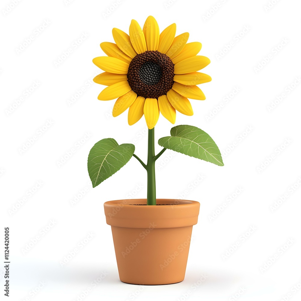 Obraz premium Sunny Delight: 3D Render of a cheerful sunflower in a terracotta pot 