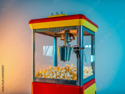Popcorn machine with yellow and red design