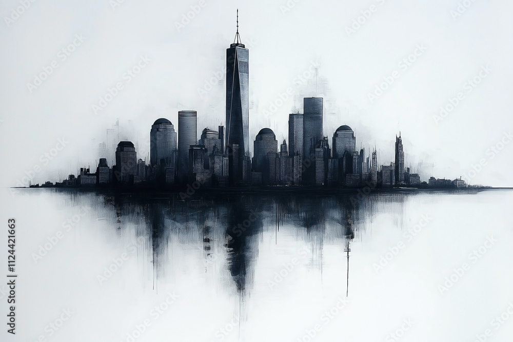 Obraz premium Sketchy scribbles of a city skyline, blending modern and abstract styles