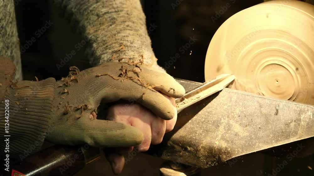 Mains guidant tournage du bois_INT_GROS PLAN_FIXE