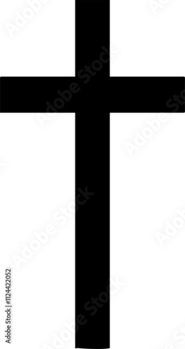 A simple black cross symbol representing faith and spirituality, commonly associated with Christianity and religious beliefs.