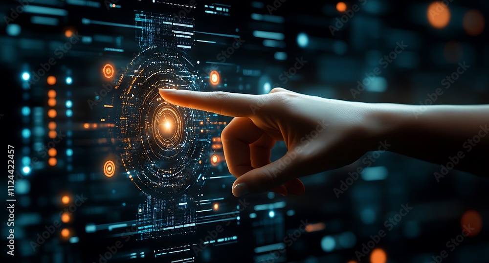 Hand Interacting With Futuristic Digital Interface Hand Interacting With Futuristic Digital Interface