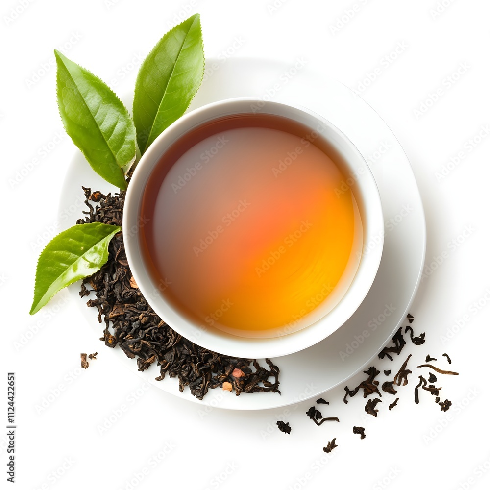 Aromatic Tea Cup with Leaves and Loose Tea Aromatic Tea Cup with Leaves and Loose Tea
