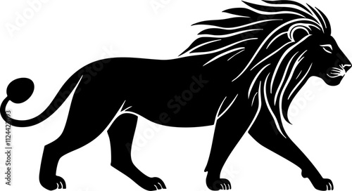 A stylized silhouette of a lion showcasing its strength and grace, perfect for wildlife-themed designs.