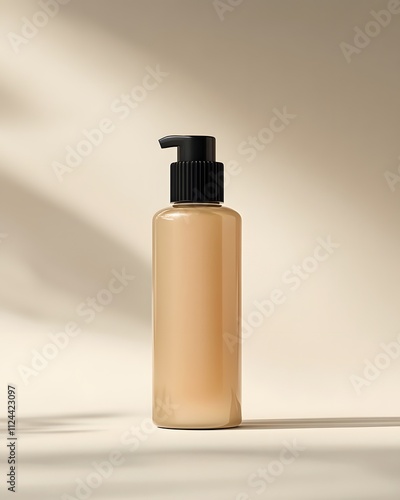 Beige cosmetic bottle with a black pump dispenser