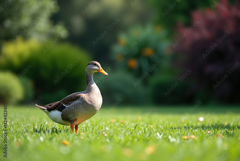 Obraz premium A duck in a green park