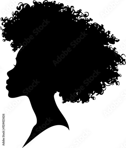 A striking silhouette of a woman's profile featuring a voluminous curly afro hairstyle, embodying beauty and diversity.