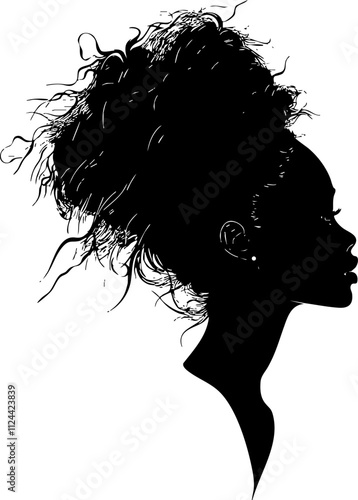 A striking silhouette of a woman with an intricate afro hairstyle, showcasing elegance and beauty in profile view.