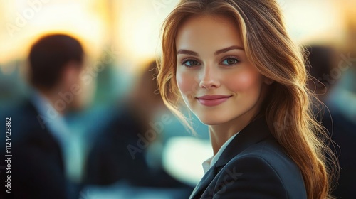 Wallpaper Mural Confident Businesswoman Engaging in Collaborative Meeting in Office Environment with Colleagues Smiling in Background Torontodigital.ca