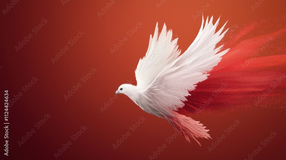 Obraz premium Dove in flight artistic expression modern design vibrant background close-up view peace and freedom concept