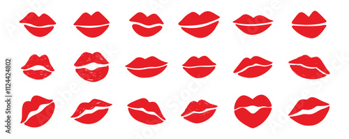 lips kiss clipart. lips kiss hand drawn silhouette symbols. Decor red lips cartoon drawing elements set