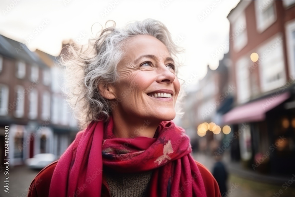 Portrait of a happy senior woman smiling at the camera while walking in the city Portrait of a happy senior woman smiling at the camera while walking in the city