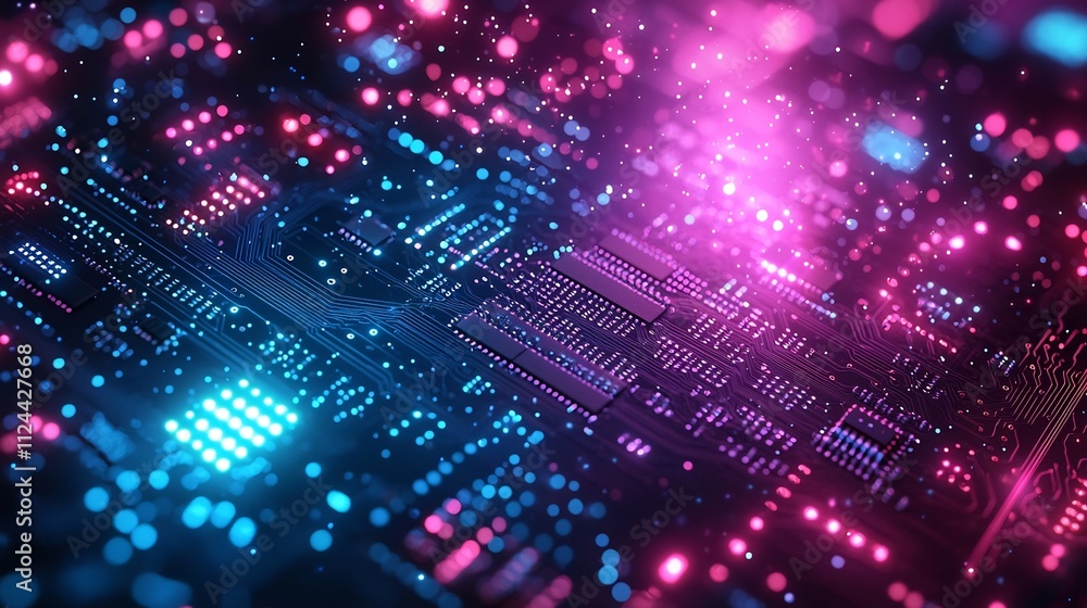 Neon Glowing Circuit Board Design Representing Tech Innovation Dark Background Neon Glowing Circuit Board Design Representing Tech Innovation Dark Background