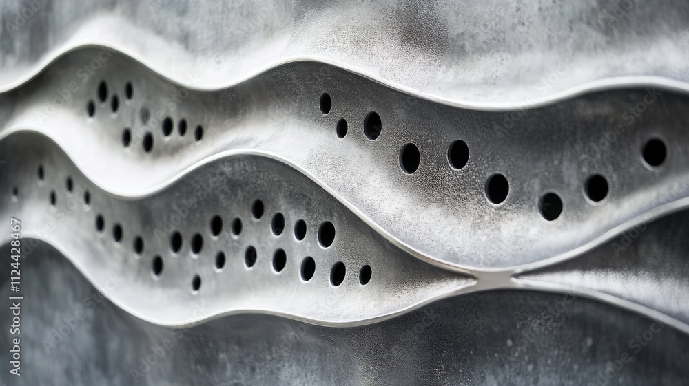 Obraz premium Abstract Metallic Surface with Wavy Pattern and Circular Holes