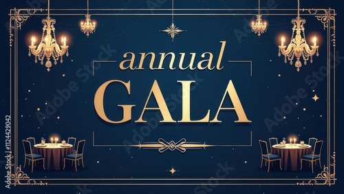 Elegant annual gala invitation with crystal chandeliers and round tables