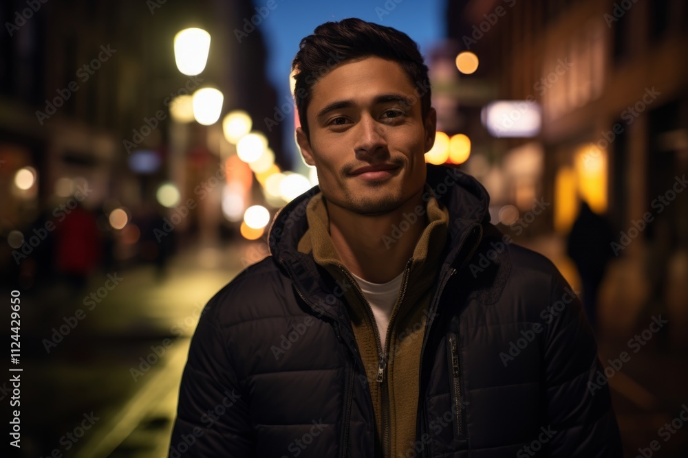 Portrait of a handsome young man on the street at night. Portrait of a handsome young man on the street at night.