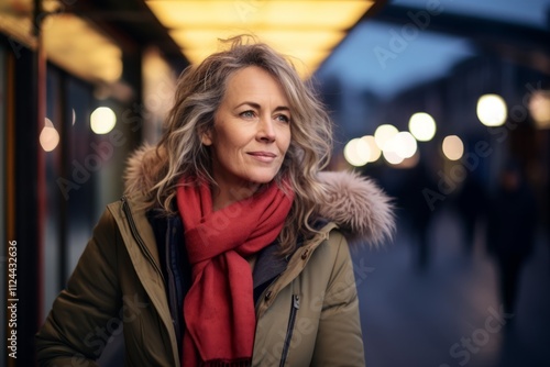 Portrait of a beautiful middle-aged woman in the city at night