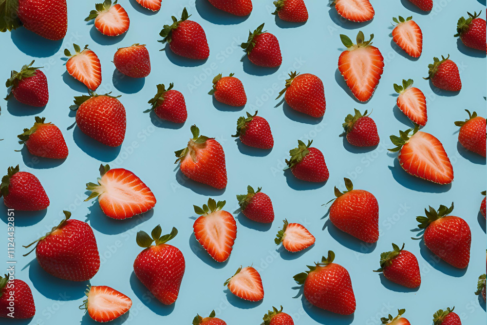 Many strawberries on a blue background Many strawberries on a blue background