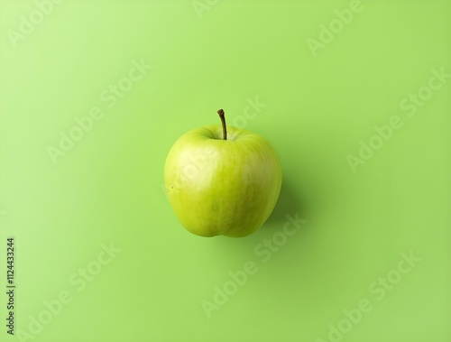 One green apple arranged in a row against a bright green background