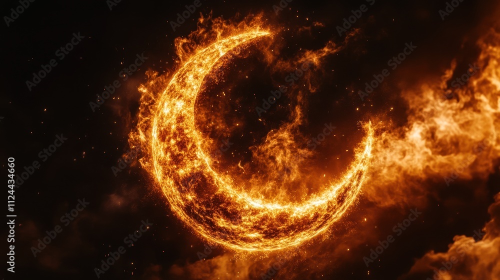 Obraz premium Fiery Celestial Crescent: A Cosmic Inferno