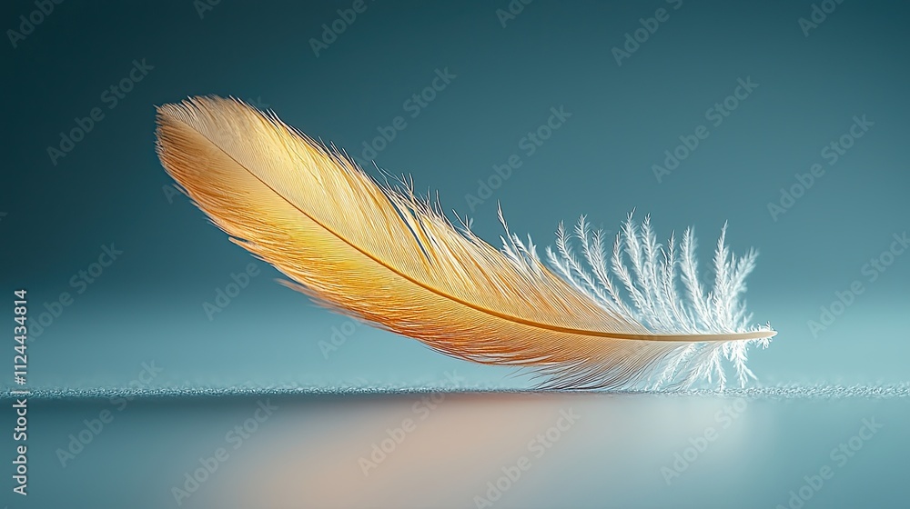Obraz premium Colorful feather resting on a surface with a soft gradient background during daylight