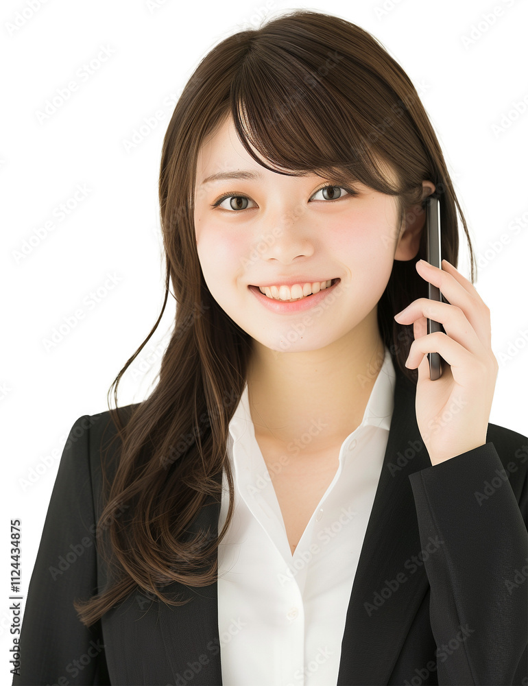 Smiling Businesswoman Talking on Phone on Transparent Background Smiling Businesswoman Talking on Phone on Transparent Background