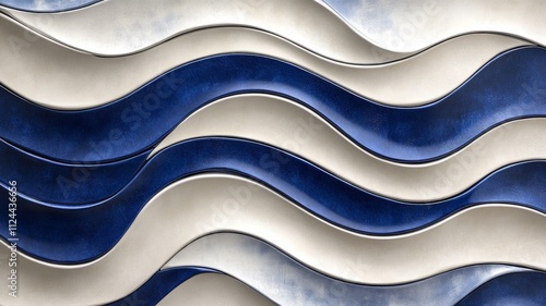 Abstract Pattern of Wavy Blue and White Shapes