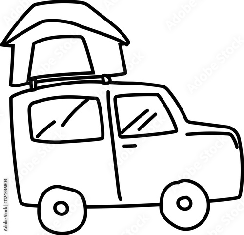 Doodle illustration of a car with a roof tent.