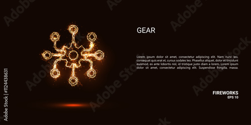 Gear. A gear consists of sparks and fire. Festive bright fireworks. Decorative element for celebrations and holidays. Vector illustration.