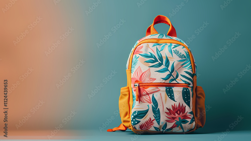 Tropical Leaf Backpack: A vibrant backpack with a tropical leaf print in shades of blue, green, and pink, adding a pop of color to your everyday adventures. It features a spacious main compartment. Tropical Leaf Backpack: A vibrant backpack with a tropical leaf print in shades of blue, green, and pink, adding a pop of color to your everyday adventures. It features a spacious main compartment.