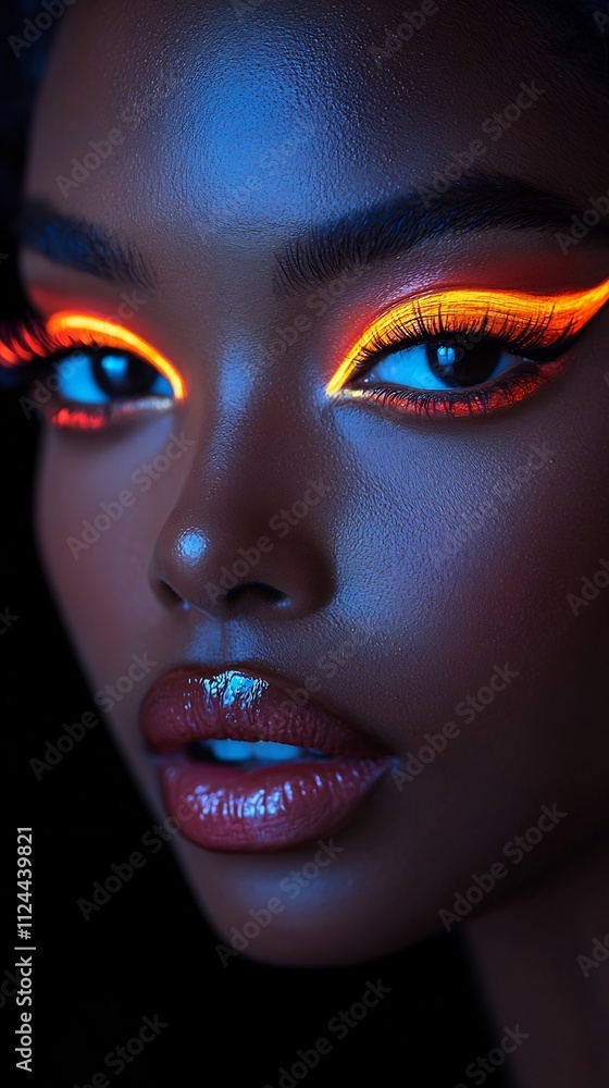 Fierce and Confident Portrait of a Woman with Bold Neon Makeup and Vibrant Pop Art Style Fierce and Confident Portrait of a Woman with Bold Neon Makeup and Vibrant Pop Art Style