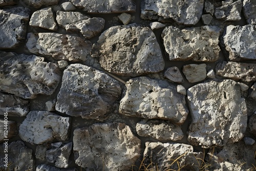 Photo of Old grey antique cobble stone wall. Background texture for backdrops or mapping