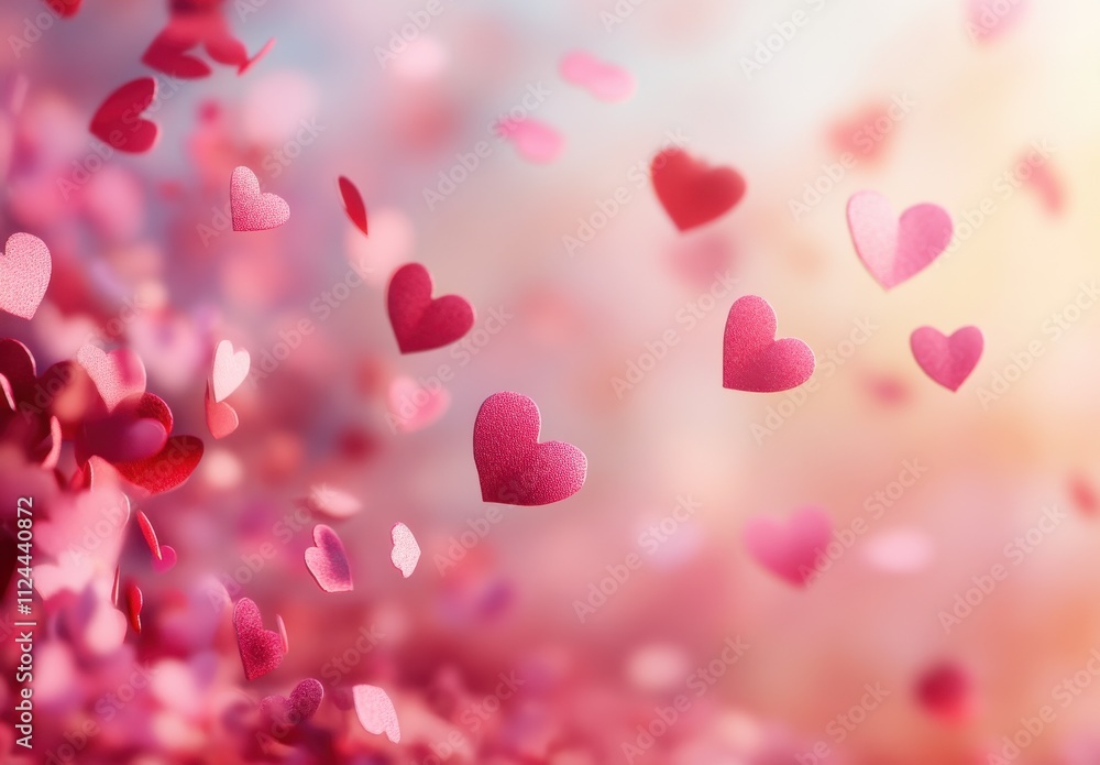Romantic Pink Hearts Floating in a Dreamy Background for Valentine's Day, Wedding, Engagement, or Love-Themed Decorations and Celebrations Romantic Pink Hearts Floating in a Dreamy Background for Valentine's Day, Wedding, Engagement, or Love-Themed Decorations and Celebrations