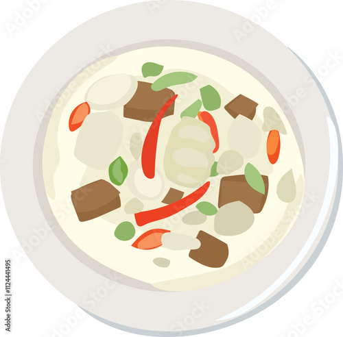 Illustration of Thai Coconut Chicken Soup (Tom Kha Gai).
