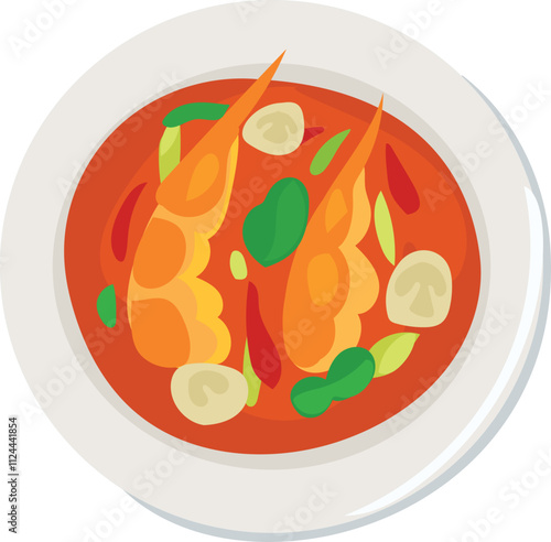 Thai tom yum soup with shrimp illustration.