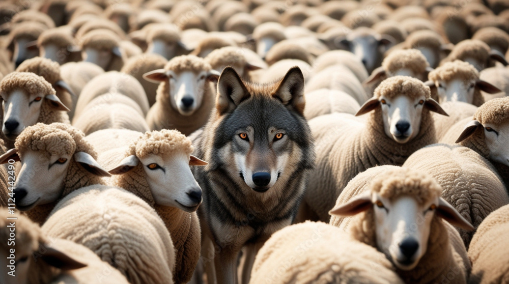 A canning fox enters into the flock of sheep. A canning fox enters into the flock of sheep.