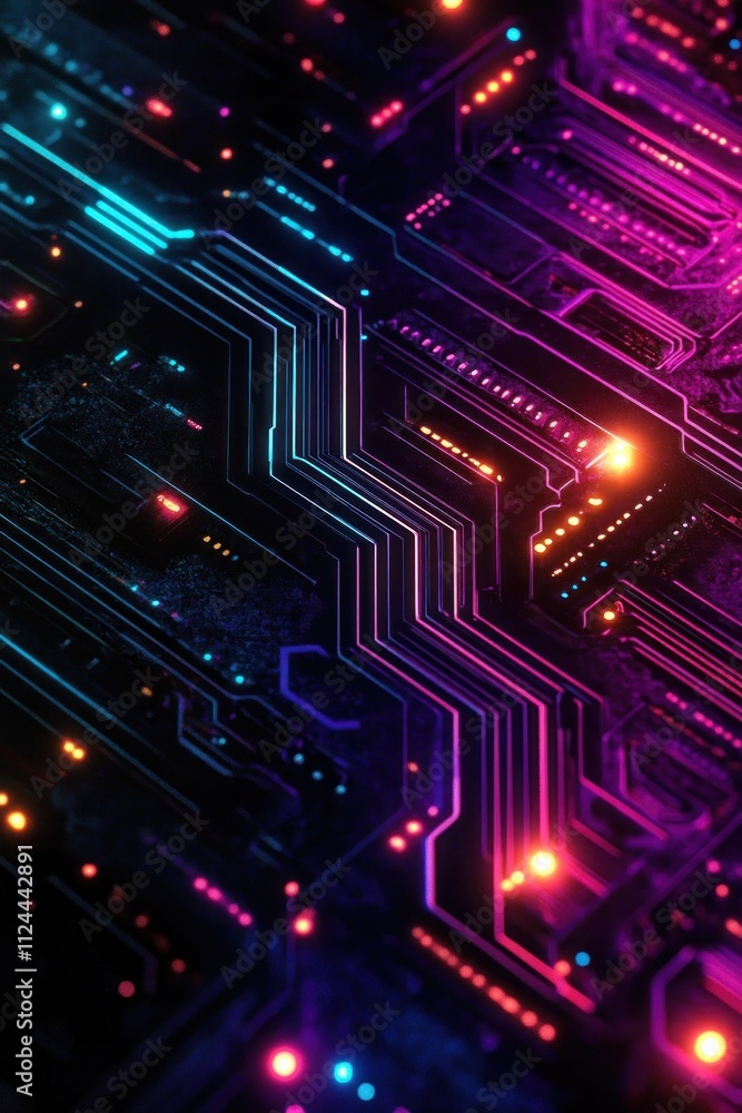 Futuristic Abstract Circuit Patterns with Vibrant Neon Colors Futuristic Abstract Circuit Patterns with Vibrant Neon Colors