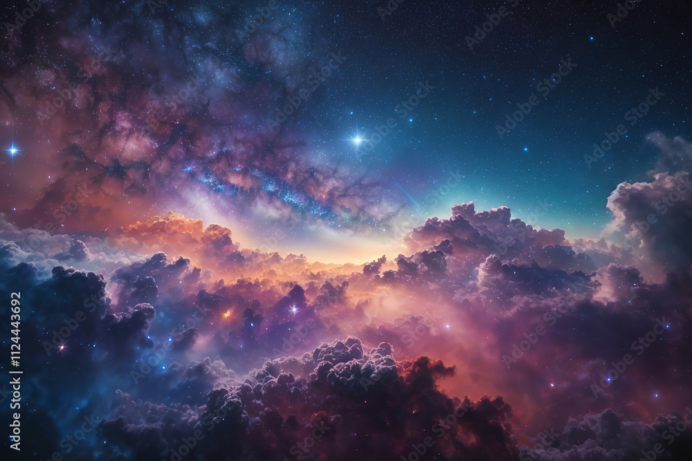 Fototapeta premium Attractive A painting of a night sky with stars and clouds