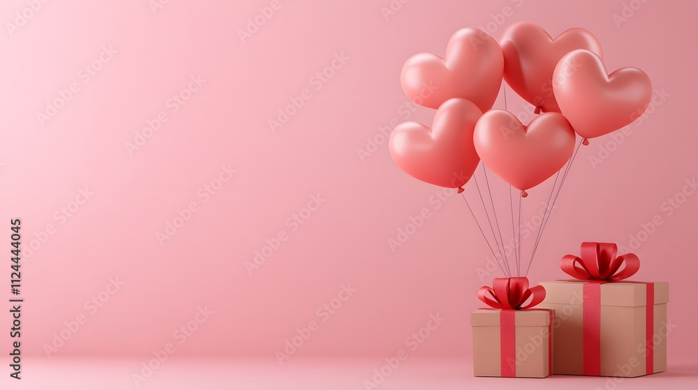 Pink Heart Balloons Float Above Gifts Pink Heart Balloons Float Above Gifts