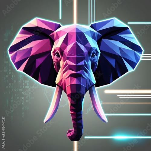 Futuristic elephant art blending nature and tech. photo