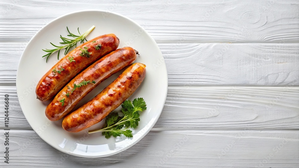 Three grilled meat sausages on a white plate, grilled, meat, sausages, BBQ, food, cooked, spicy, pork, beef, meal, savory Three grilled meat sausages on a white plate, grilled, meat, sausages, BBQ, food, cooked, spicy, pork, beef, meal, savory