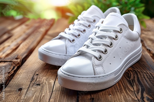 Minimalist fashion  white sneakers on a clean gray floor for contemporary style in 2025