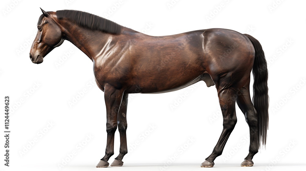Elegant horse standing with smooth coat on white. Elegant horse standing with smooth coat on white.