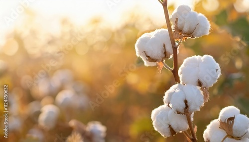 A close-up of soft, white cotton bolls on a delicate, golden background, highlighting nature's beauty and tranquility photo