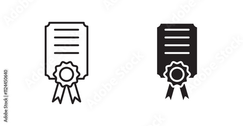 Certificate icon set in Thin line black color.