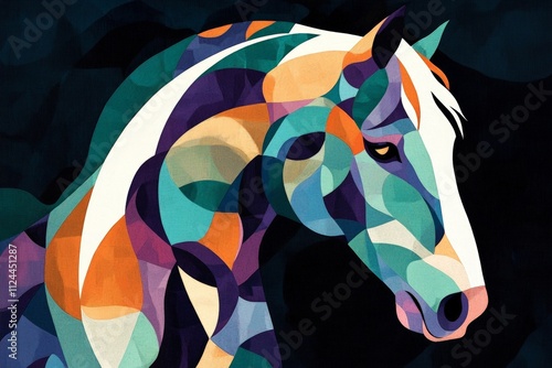 Vibrant Abstract Horse Portrait in Colorful Geometric Shapes â€“ Modern Art for Home Decor and Equine Enthusiasts photo